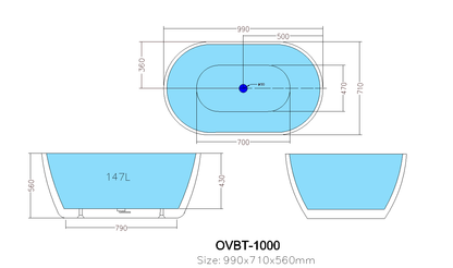 1000/1300/1395/1530/1690mm Olivia Acrylic Freestanding Bathtub