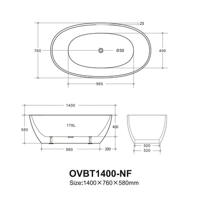 Cimona Acrylic Freestanding Bathtub 1400/1500/1700mm