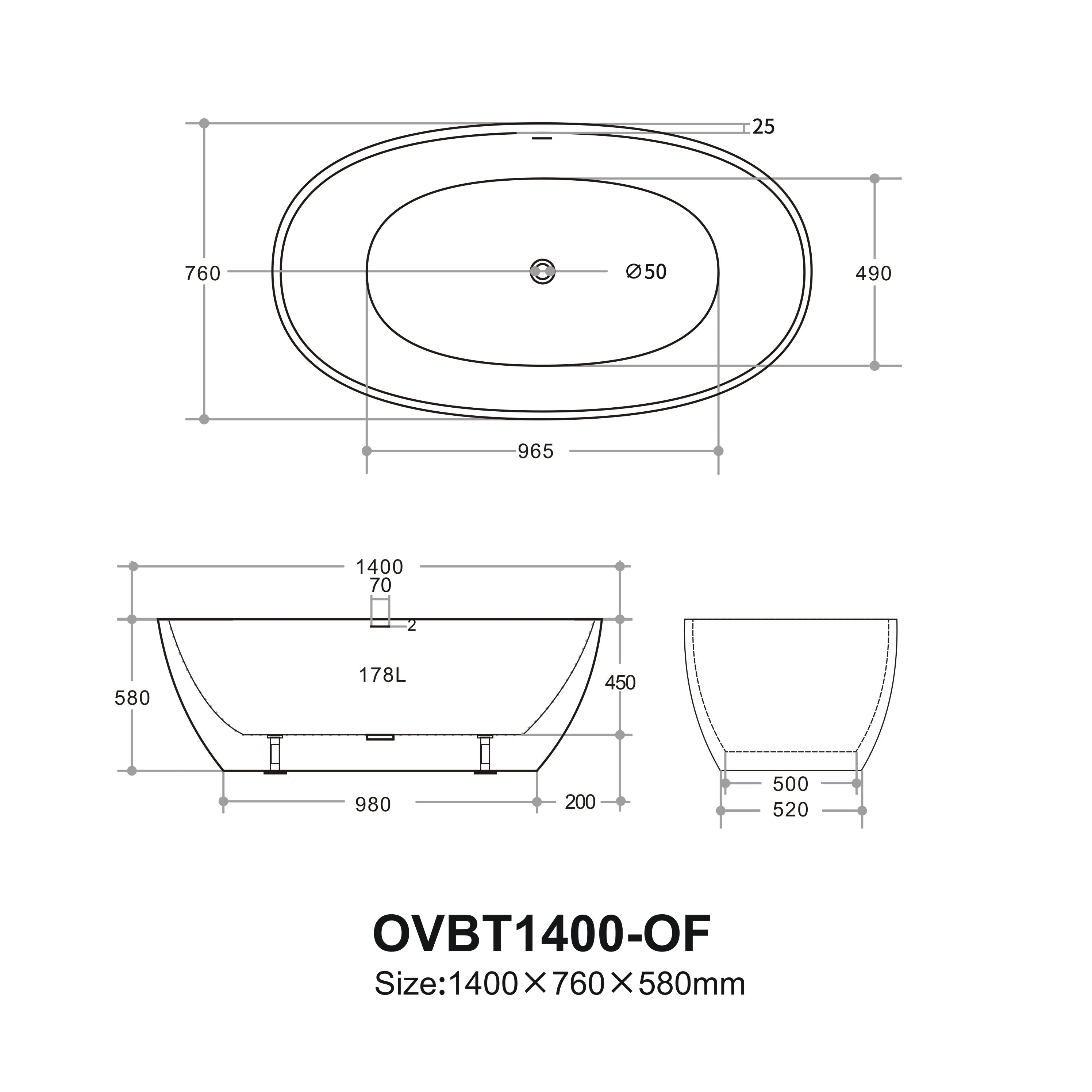 Cimona Acrylic Freestanding Bathtub 1400/1500/1700mm