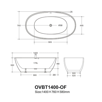 Cimona Acrylic Freestanding Bathtub 1400/1500/1700mm