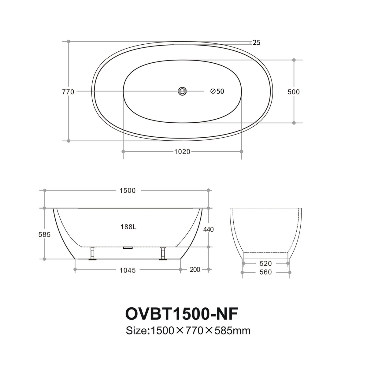 Free Standing Bathtub LH-BA14-1300/1400/1500/1700-NF/OF