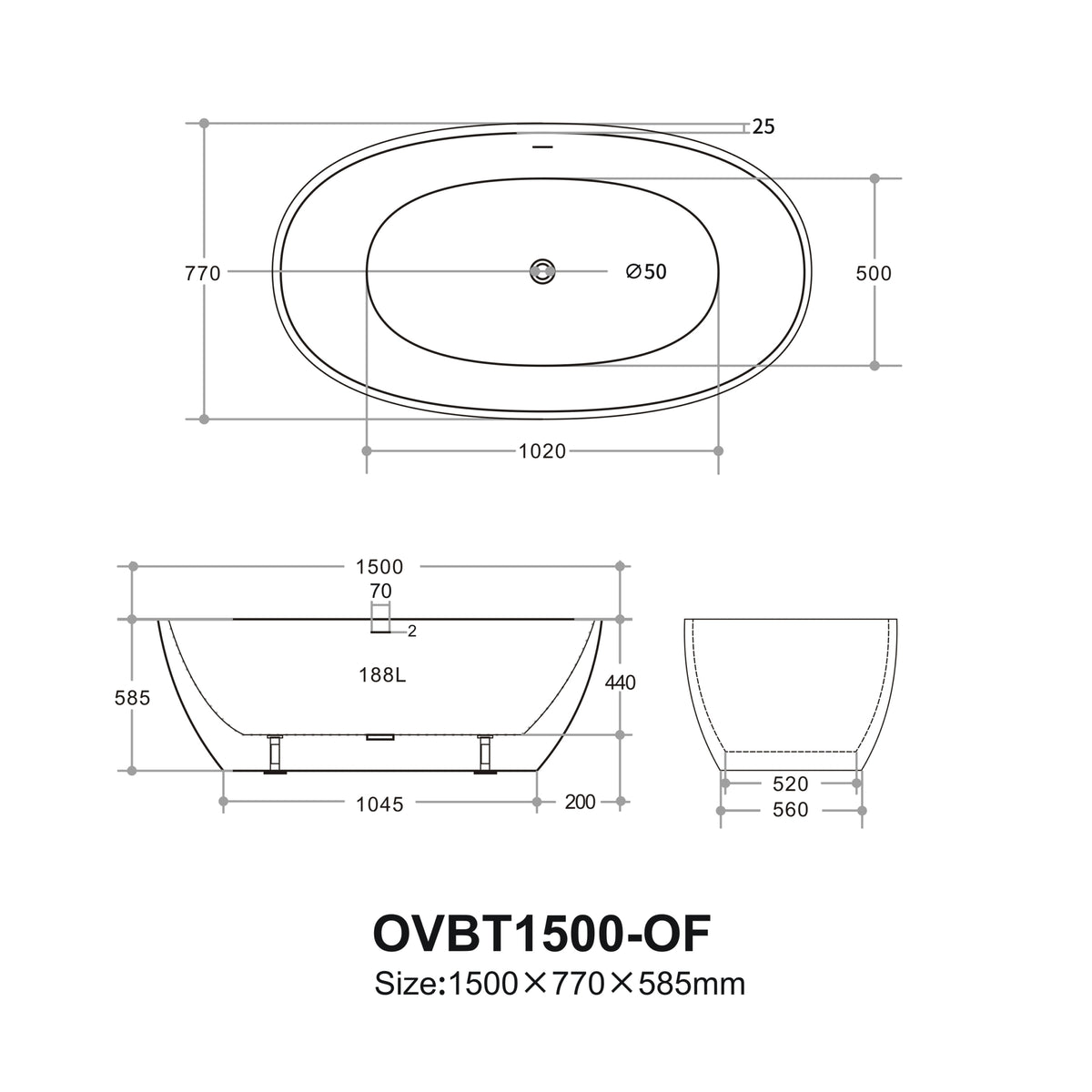Free Standing Bathtub LH-BA14-1300/1400/1500/1700-NF/OF