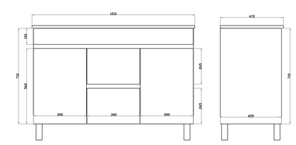1200*460*880mm White Polyurethane PVC Standard Vanity Polar P124DLG