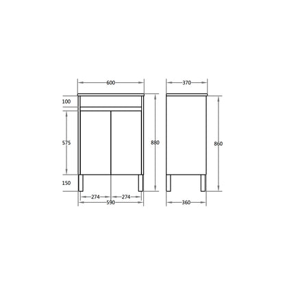 600*370*880mm White ployurethane PVC Narrow Vanity Polar P63LG