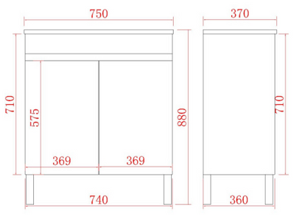 750*370*545mm White ployurethane PVC Narrow Vanity Polar P73LG