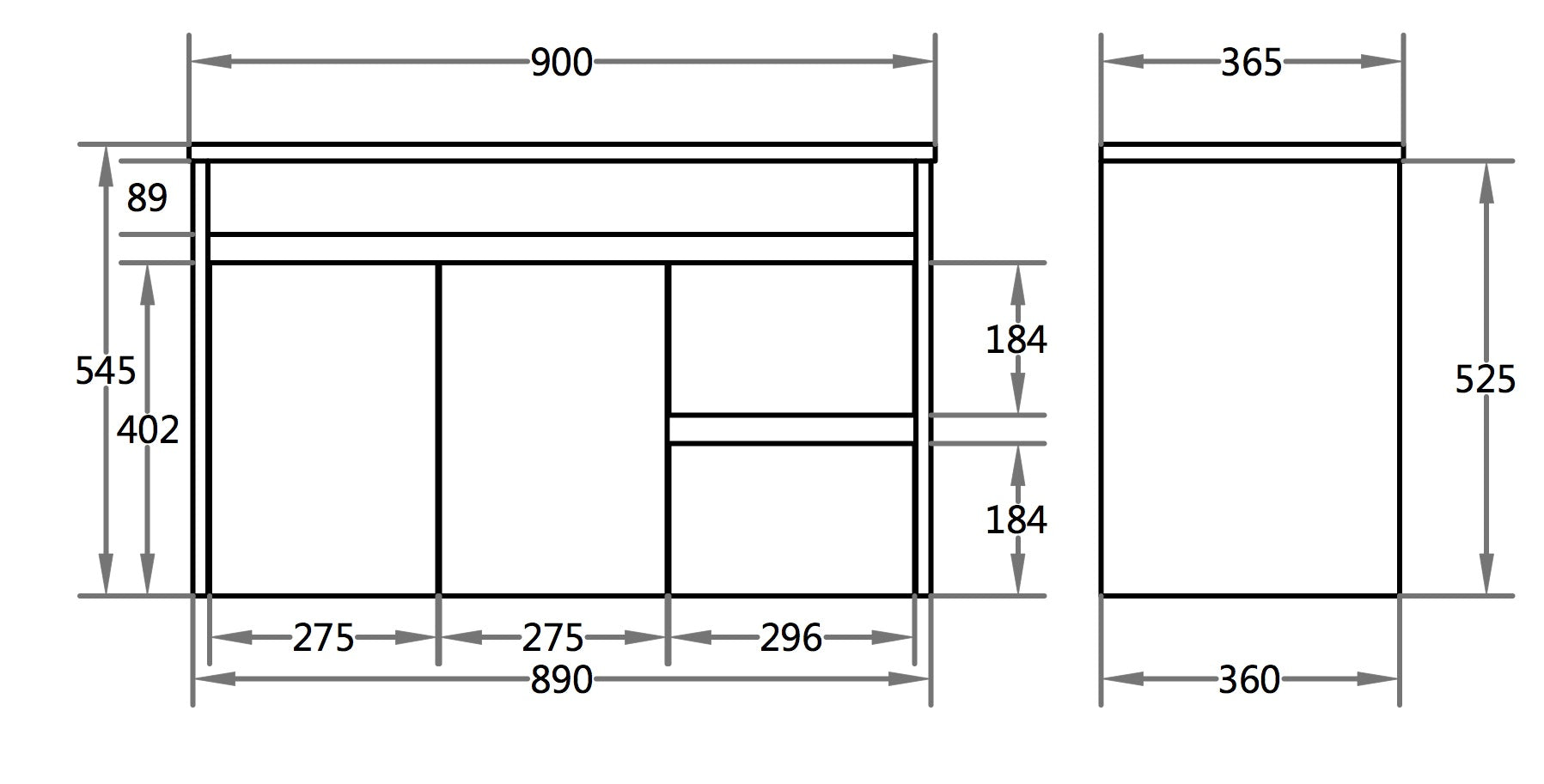 900*365*550mm Wall Hung White Polyurethane PVC Narrow Vanity Polar Polar P93RWH