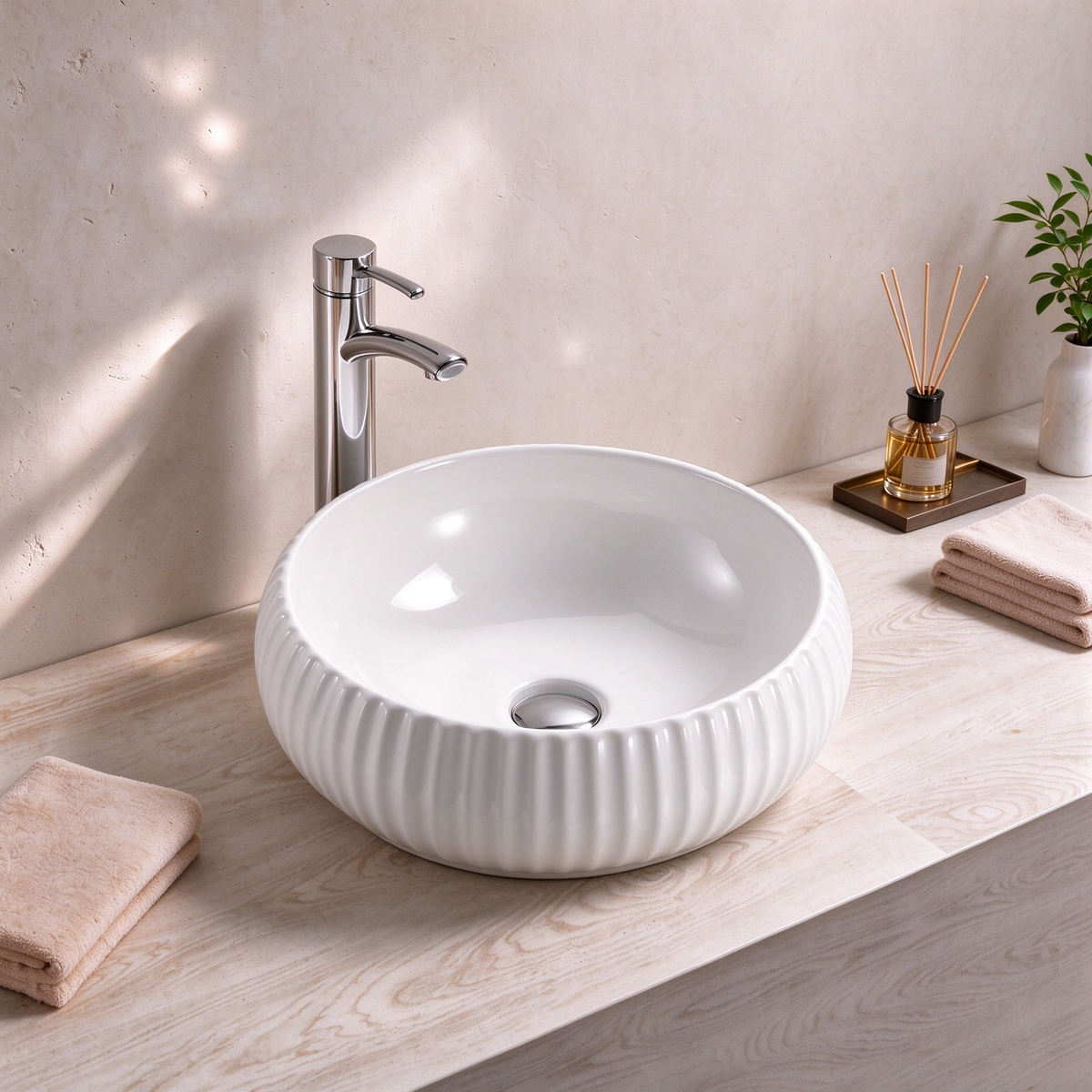Round Ribbed Arch Console Basin 400*400*140mm