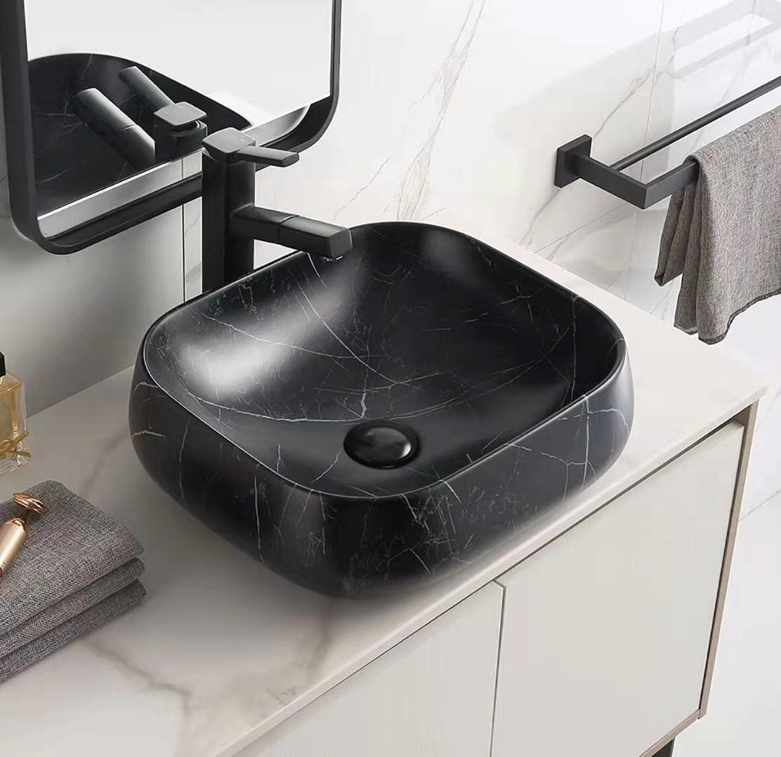 450*400*145mm Matte Black Marble Basin Carrara PA4540MBM