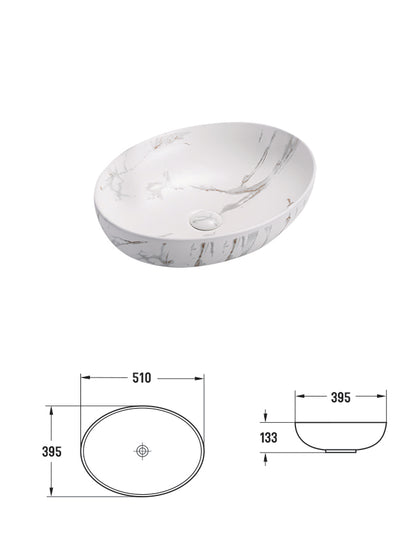 520*395*130mm Matte White with gold Vein Basin Carrara PA5239M2