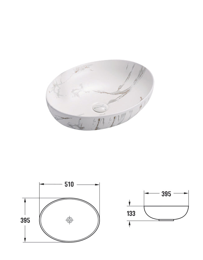 520*395*130mm Matte White with gold Vein Basin Carrara PA5239M2