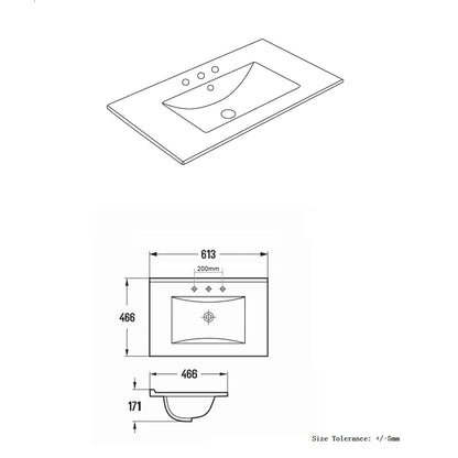 Vanity Ceramic Top with Undermount Basin 610-1510mm