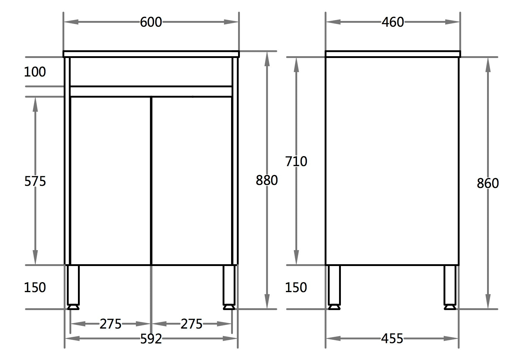 600*460*880mm White Polyurethane PVC Standard Vanity Polar P64LG