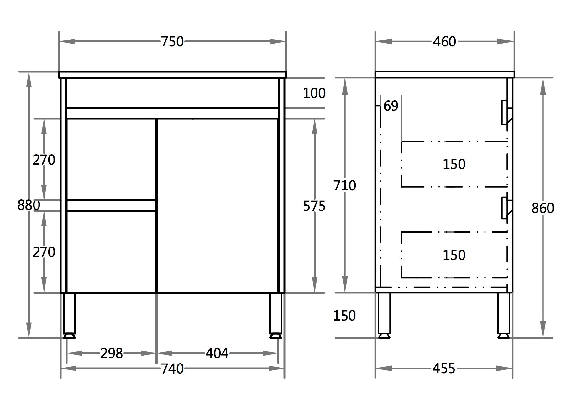 750*460*880mm White Polyurethane PVC Standard Vanity Polar P74LLG