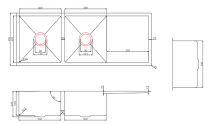 1160*450*220mm Stainless Steel 304 Double Bowls PKS-1160DR