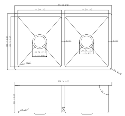 775*450*220mm Stainless Steel Kitchen Sink PKSS-775DR-B/ GM/ BG