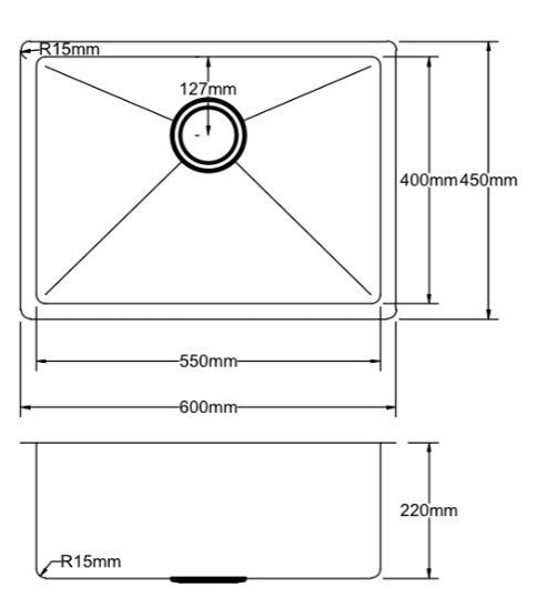 Stainless Steel Kitchen Sink 660*450*220mm(MB/BG/GM)