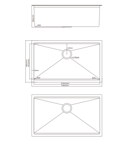 Seamless Metal Kitchen Basin 810*450*220mm(GW/MB/BG) (Luxern)
