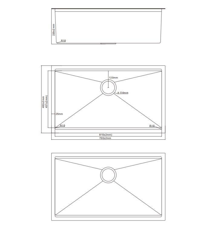 Seamless Metal Kitchen Basin 810*450*220mm(GW/MB/BG) (Luxern)