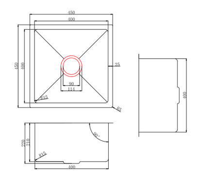 450*450*220mm Stainless Steel Kitchen Sink PKSS-450R-B/ GM/ BG