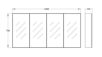 1500L*750 H *155Dmm PVC Slim shaving cabinet