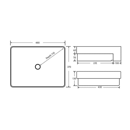 Semi Recess Basin 480*370*130mm