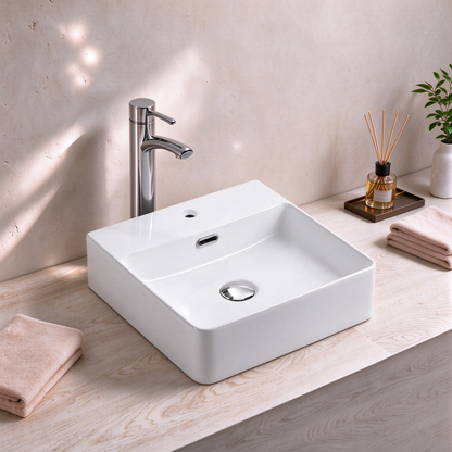Gloss White Fine Ceramic Vessel Sink 360*360*135mm both above-counter and wall-hung installation