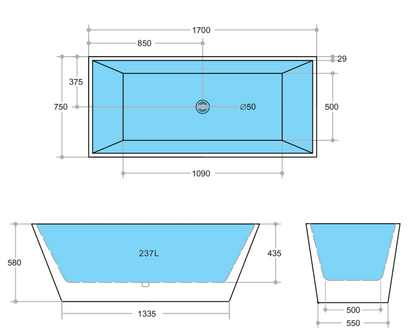 Luno Square Freestanding Bathtub 1195-1700mm