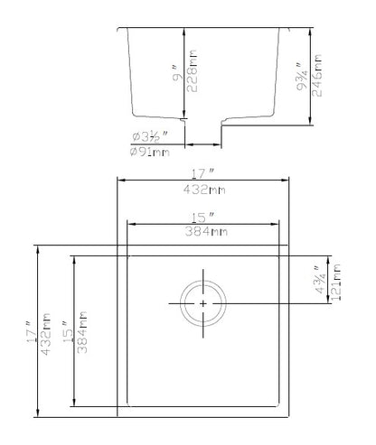 Quartz Undermount Kitchen Sink 432*432*246mm