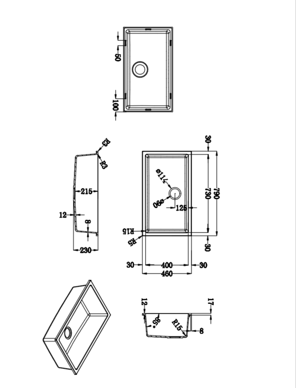 Sintered Stone Undermount  Kitchen Basin 810*460*226mm