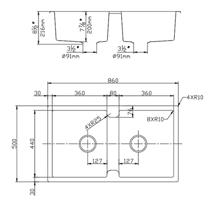 Quartz Top-mount Kitchen Sink 860*500*216mm
