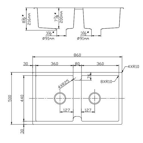 Quartz Top-mount Kitchen Sink 860*500*216mm