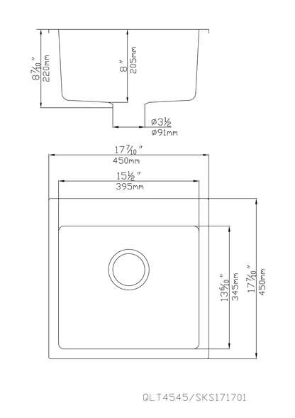 450*450*220mm Quartz Top mount laundry tub QLT4545