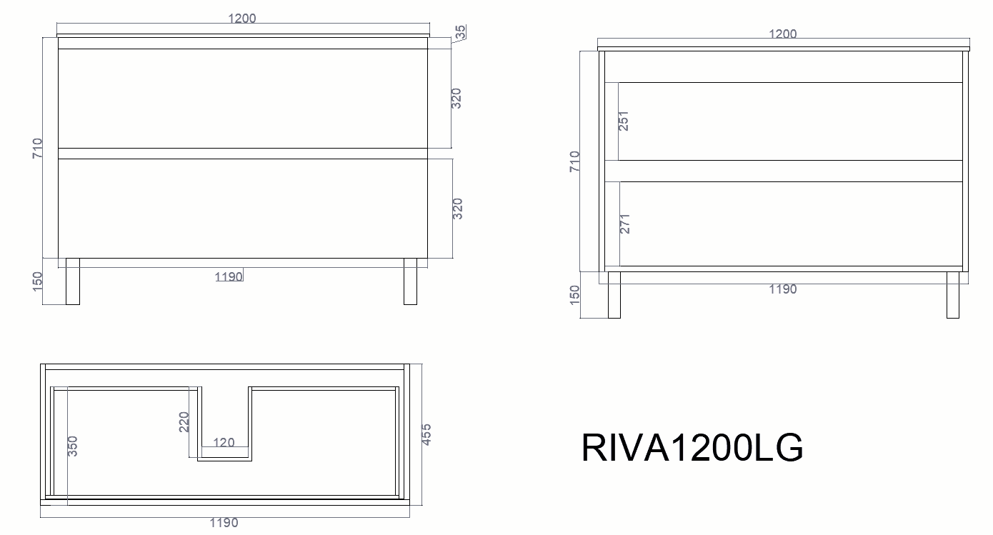 Vita Flux PVC Cabinet with U shape soft closing drawers with Leg 1200-1500mm