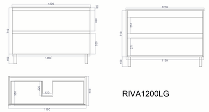 Vita Flux PVC Cabinet with U shape soft closing drawers with Leg 1200-1500mm