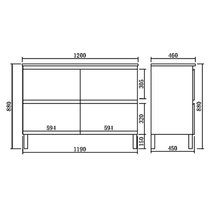 Leg Vanity Cabinet (PVC Material) 590-1500mm