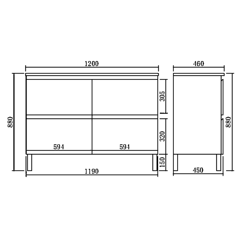 Leg Vanity Cabinet (PVC Material) 590-1500mm
