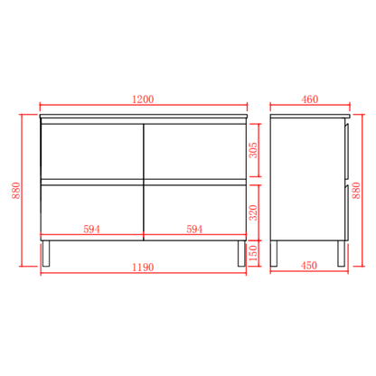 Leg Vanity Cabinet (PVC Material) 590-1500mm