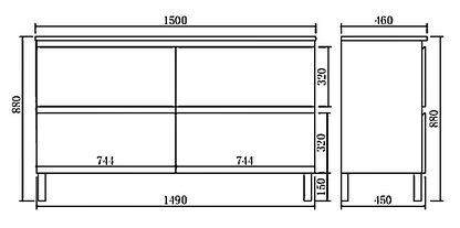 Vita Flux PVC Cabinet with U shape soft closing drawers with Leg 1200-1500mm