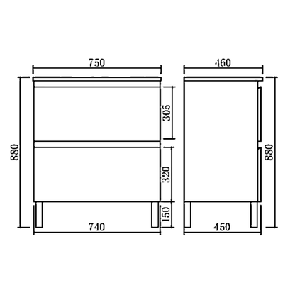 Leg Vanity Cabinet (PVC Material) 590-1500mm