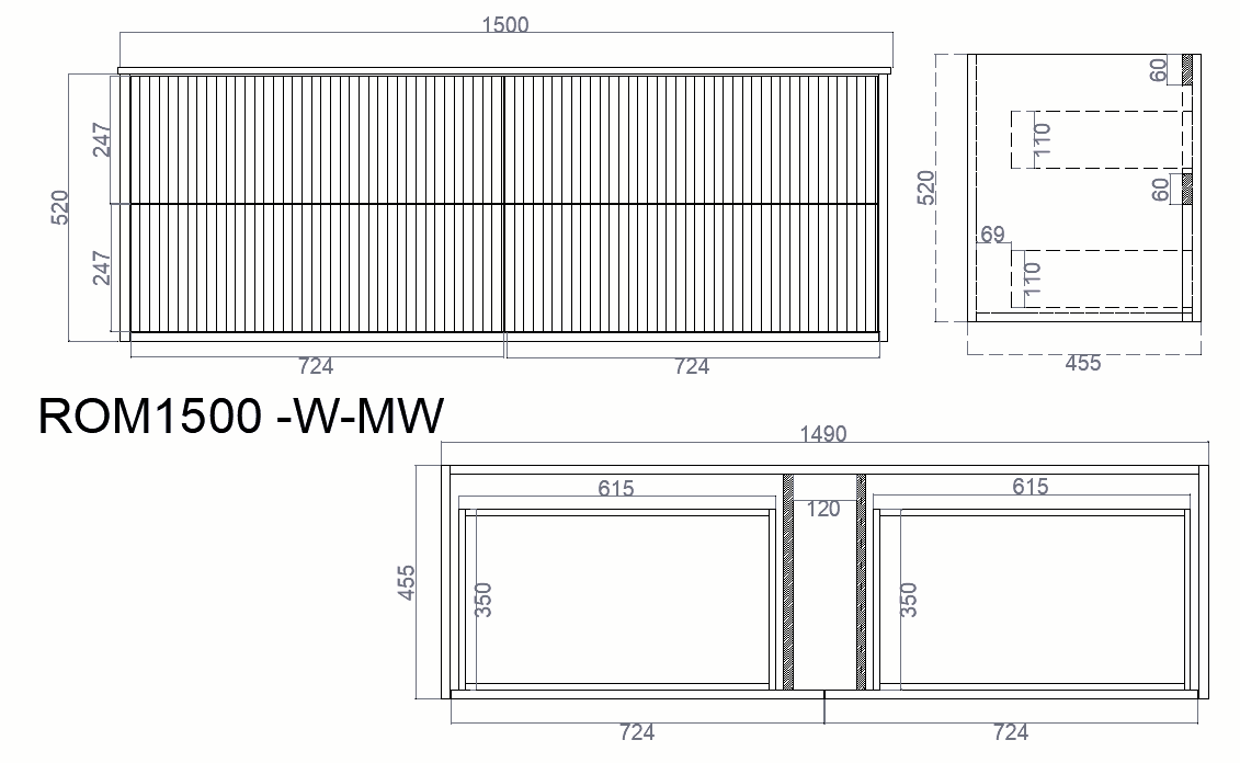 VITO ROCCA Wall Hung PVC  Cabinet with Soft closing  drawers 600-1500mm
