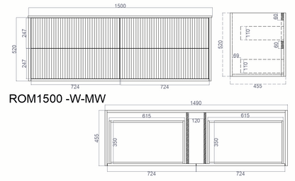VITO ROCCA Wall Hung PVC  Cabinet with Soft closing  drawers 600-1500mm