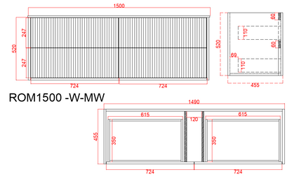 Marmore Aeterna Wall-Mounted PVC Cabinet with Soft closing drawers 1200-1500mm