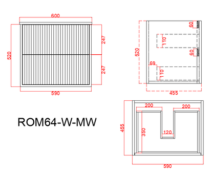 CETO Rome Wall Hung PVC Cabinet with Soft closing drawers 600/750/900/1200SD/1500SD