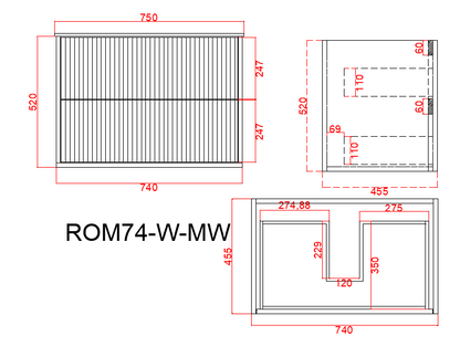 CETO Rome Wall Hung PVC Cabinet with Soft closing drawers 600/750/900/1200SD/1500SD