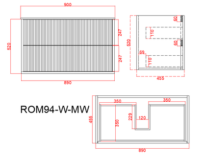CETO Rome Wall Hung PVC Cabinet with Soft closing drawers 600/750/900/1200SD/1500SD