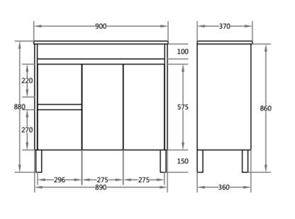 Slim Free-Standing PVC Vanity  450/600/750/900mm