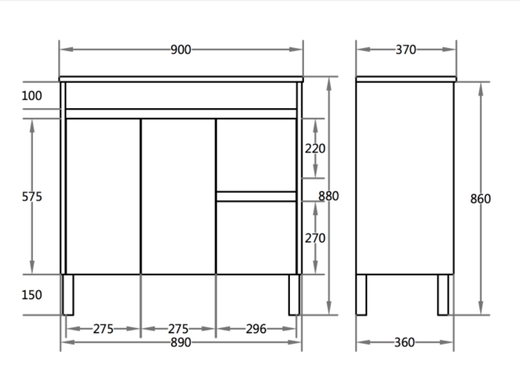 Slim Free-Standing PVC Vanity  450/600/750/900mm