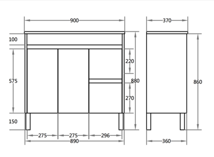 Slim Free-Standing PVC Vanity  450/600/750/900mm
