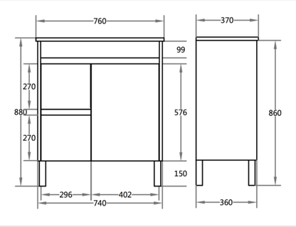 Slim Free-Standing PVC Vanity  450/600/750/900mm