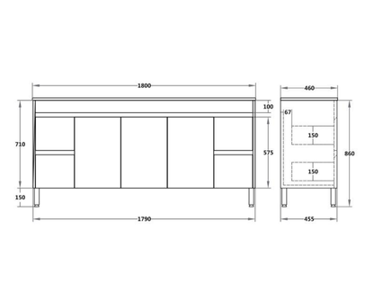 Wall Hung White Polyurethane PVC Standard Vanity 600-1800mm